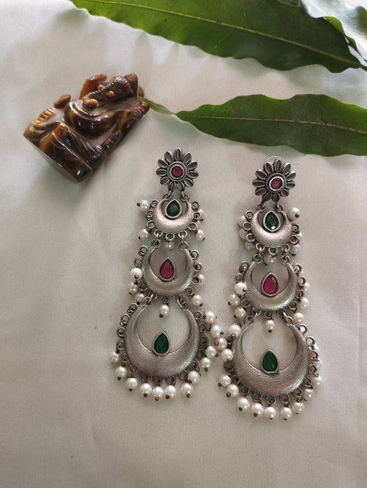 Silver look alike fine quality stones long earrings